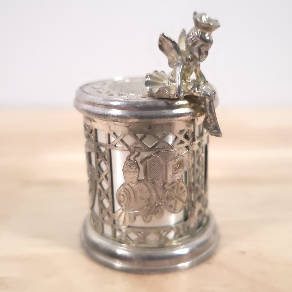 VTG Fairy Toothpick Trinket Box Leonard Silverplate Pierced Lattice Whimsical